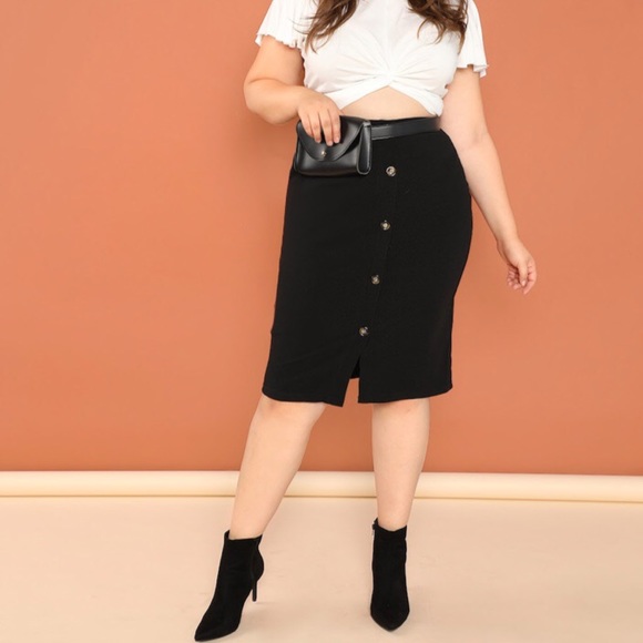 ➕Button Front Pencil Skirt - Picture 5 of 8